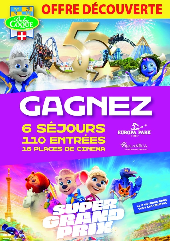 Affiche avec une famille sur une bouée dans un tobogan au parc Aquaparc